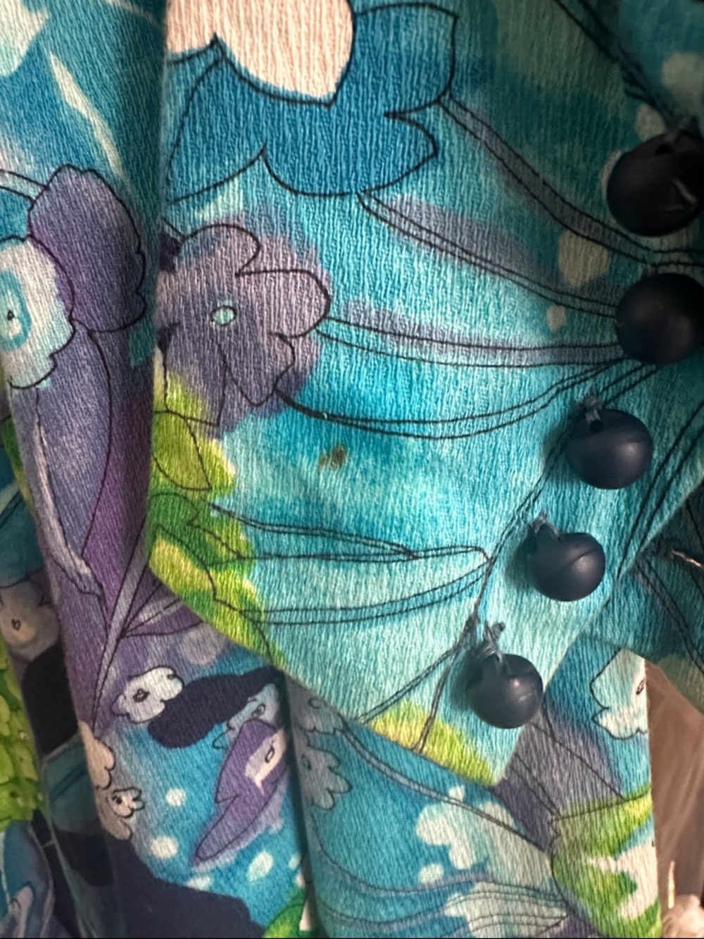 Vintage Long Sleeve Floral Maxi Dress in Teal, Purple & Lime - Picture 10 of 10